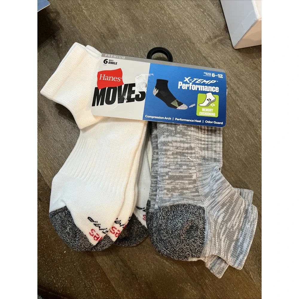HANES X-TEMP PERFORMANCE MEMORY CUSHION COMPRESSION ARCH 6PK. ANKLE SOCKS 6-12